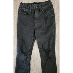 Judy Blue Jeans Womens 0/24 Black Skinny Fit Distressed Torn Frayed‎ Leg 22x27